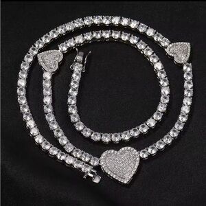 Tennis Silver Heart Necklace 16inch